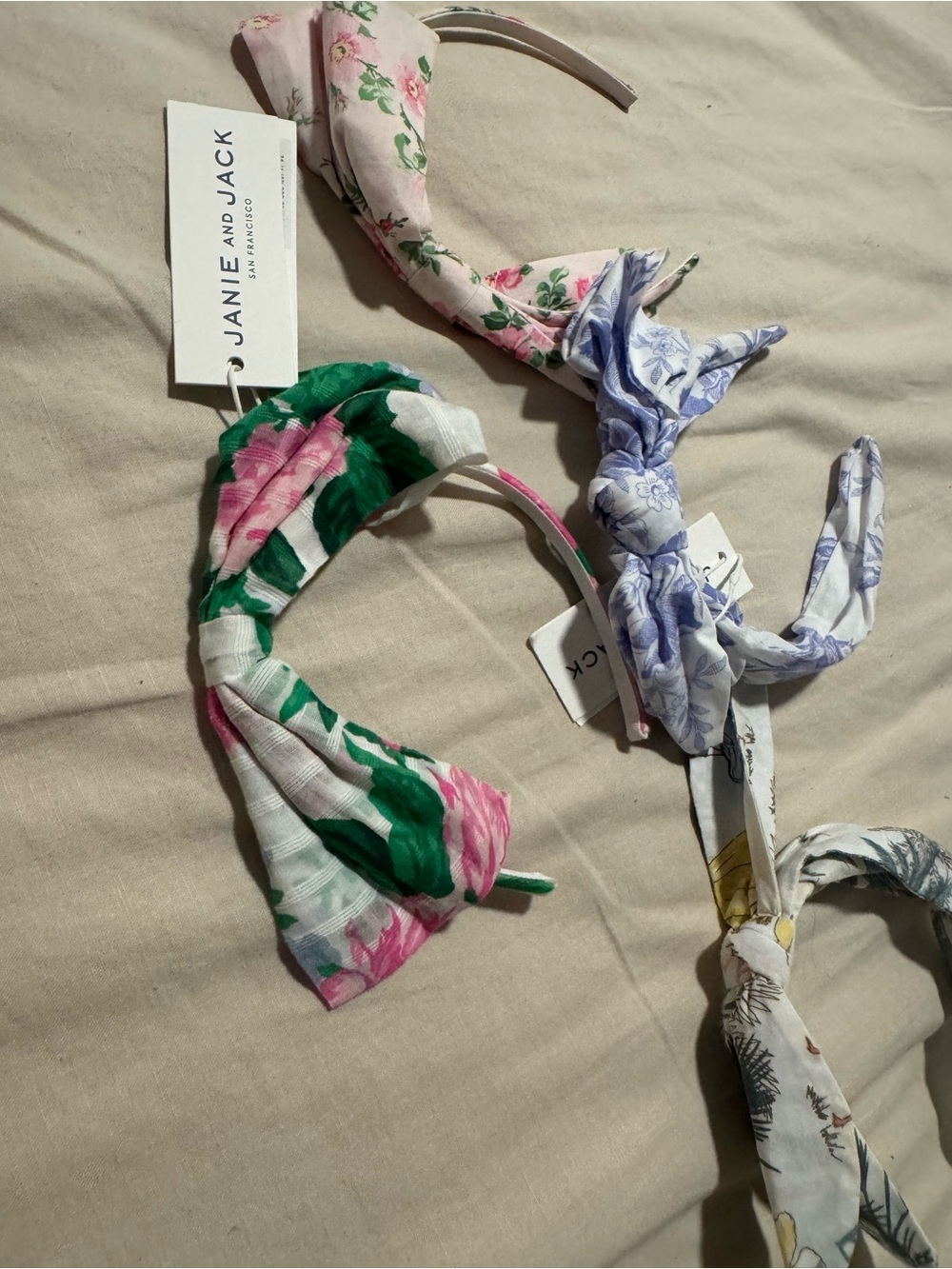 Janie and Jack Floral Knotted Headband Set - Blue, Green, Pink, Cream - Picture 3 of 3